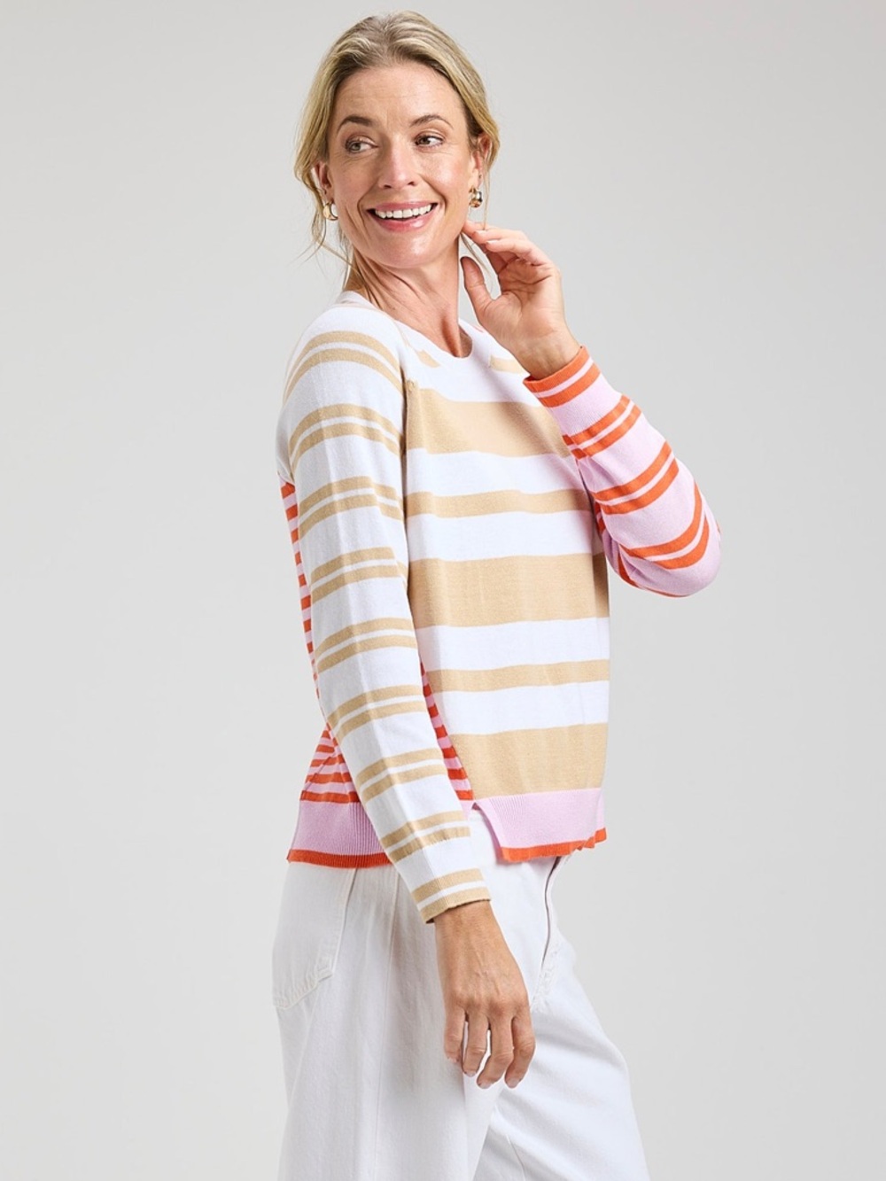 Zaket & Plover Pastels Cotton Crazy Stripe Lightweight Sweater - Picture 5 of 13